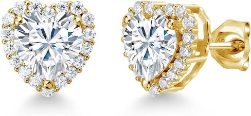 Gem Stone King 925 Sterling Silver Persian Blue Moissanite and White Moissanite Stud Earrings For Women (2.57 Cttw, Heart Shape 6.5MM) in Saudi Arabia