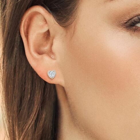 Gem Stone King 925 Sterling Silver Persian Blue Moissanite and White Moissanite Stud Earrings For Women (2.57 Cttw, Heart Shape 6.5MM) in Saudi Arabia