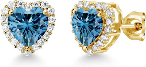 Gem Stone King 925 Sterling Silver Persian Blue Moissanite and White Moissanite Stud Earrings For Women (2.57 Cttw, Heart Shape 6.5MM) in Saudi Arabia