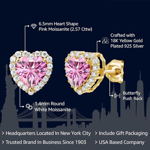 Gem Stone King 925 Sterling Silver Persian Blue Moissanite and White Moissanite Stud Earrings For Women (2.57 Cttw, Heart Shape 6.5MM) in Saudi Arabia