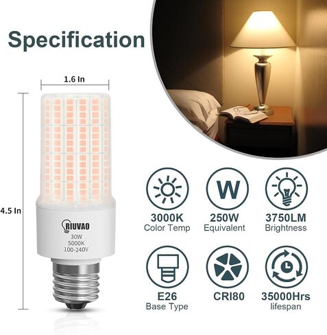 لمبة إضاءة الذرة LED 2 حزمة، 800 واط يعادل 5000 كيلو ضوء النهار 12000 لومن فائق السطوع E26/E39 قاعدة 80 واط لمبات الذرة LED، استبدل لمبة الهاليد المعدنية HID CFL LED للمنطقة الداخلية الخارجية in Saudi Arabia
