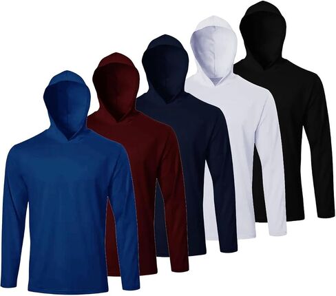 Facitisu Men Long Sleeve Tee Shirts with Hooded 5 Pack Athletic Pullover Dry Fit Sweatshirts Gym Hoodies in Saudi Arabia