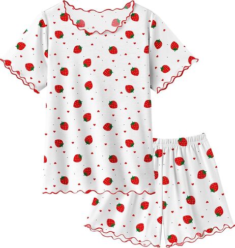 Arshiner Girls Pajama Set Short Sleeve Lounge Set Soft Shirring Summer Sleepwear Pj Sets in Kuwait