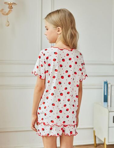 Arshiner Girls Pajama Set Short Sleeve Lounge Set Soft Shirring Summer Sleepwear Pj Sets in Kuwait