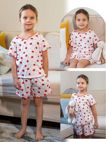 Arshiner Girls Pajama Set Short Sleeve Lounge Set Soft Shirring Summer Sleepwear Pj Sets in Kuwait
