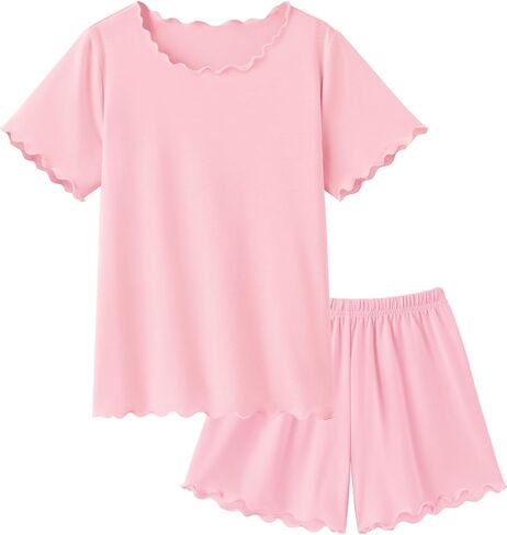 Arshiner Girls Pajama Set Short Sleeve Lounge Set Soft Shirring Summer Sleepwear Pj Sets in Kuwait
