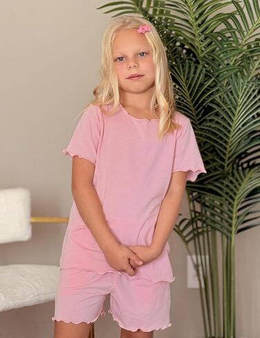 Arshiner Girls Pajama Set Short Sleeve Lounge Set Soft Shirring Summer Sleepwear Pj Sets in Kuwait