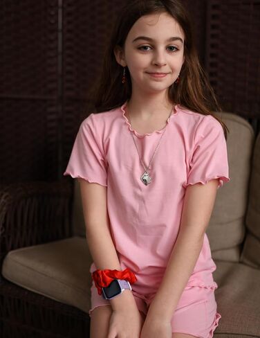 Arshiner Girls Pajama Set Short Sleeve Lounge Set Soft Shirring Summer Sleepwear Pj Sets in Kuwait
