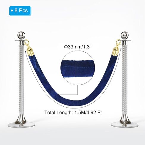 PATIKIL 8 Pack Black Velvet Stanchion Rope, 5 Ft Crowd Control Ropes Barrier Hanging Rope with Stainless Steel Silver Plated Hooks for Carpet Events Movie Theaters Opening Activities in Kuwait