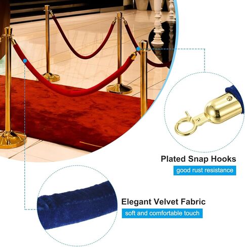 PATIKIL 8 Pack Black Velvet Stanchion Rope, 5 Ft Crowd Control Ropes Barrier Hanging Rope with Stainless Steel Silver Plated Hooks for Carpet Events Movie Theaters Opening Activities in Kuwait