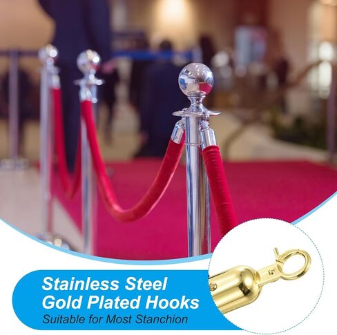 PATIKIL 8 Pack Black Velvet Stanchion Rope, 5 Ft Crowd Control Ropes Barrier Hanging Rope with Stainless Steel Silver Plated Hooks for Carpet Events Movie Theaters Opening Activities in Kuwait