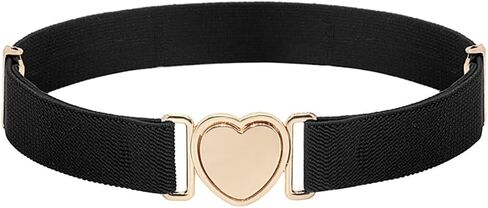 2 Pcs Girls Stretch Belts Kids Wide Fashion Belts Skinny Dress Belts Stretch Waist Belts with Heart Buckles for Girls Boys Black and Pink in Saudi Arabia