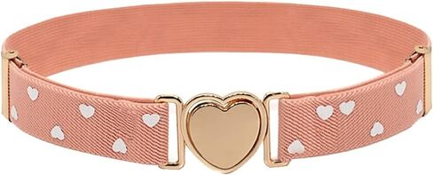 2 Pcs Girls Stretch Belts Kids Wide Fashion Belts Skinny Dress Belts Stretch Waist Belts with Heart Buckles for Girls Boys Black and Pink in Saudi Arabia