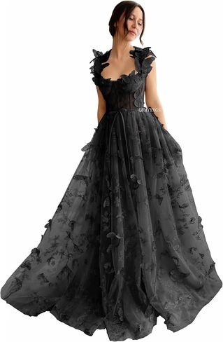 3D Butterfly Tulle Prom Dresses for Women 2025 Long Lace Applique Ball Gown Formal Evening Party Gown with Slit in Saudi Arabia