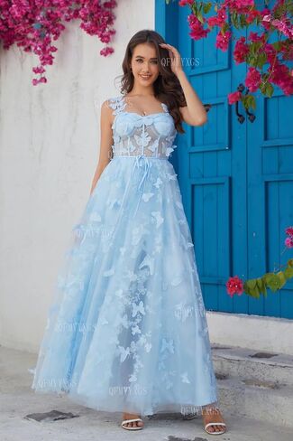 3D Butterfly Tulle Prom Dresses for Women 2025 Long Lace Applique Ball Gown Formal Evening Party Gown with Slit in Saudi Arabia