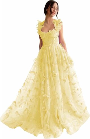 3D Butterfly Tulle Prom Dresses for Women 2025 Long Lace Applique Ball Gown Formal Evening Party Gown with Slit in Saudi Arabia