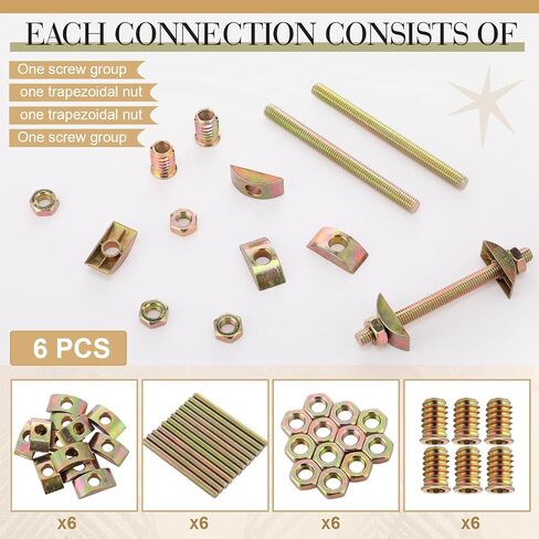 Tandefio 12 Sets Bed Frame Hardware Connector Kit M8x100 mm Panel Furniture Wardrobe Four-in-one Connectors Fittings, Bed Assembly Fasteners Bolts Nuts Threads Half Moon Spacers in Saudi Arabia
