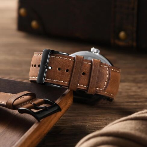 SUNFWR Quick Release Leather Watch Band 18mm 20mm 22mm 24mm for Men Women, Vintage Genuine Leather Strap for Samsung Galaxy Watch 6/Classic/Gear S3/Garmin/Huawei/Timex Watch Bands in Saudi Arabia