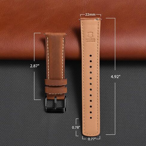 SUNFWR Quick Release Leather Watch Band 18mm 20mm 22mm 24mm for Men Women, Vintage Genuine Leather Strap for Samsung Galaxy Watch 6/Classic/Gear S3/Garmin/Huawei/Timex Watch Bands in Saudi Arabia