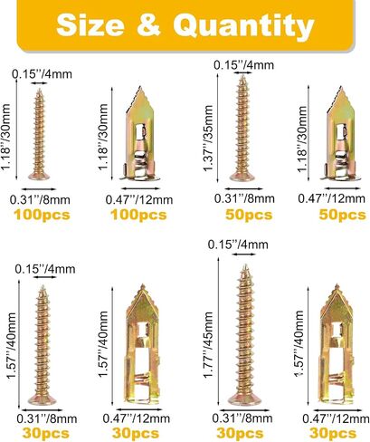 160 PCS Drywall Self-Drilling Anchors with Screws Kit,Self Drilling Drywall Anchors are Easy to Install, Eliminating The Need for Drilling or Punching Holes in The Wall. in Saudi Arabia