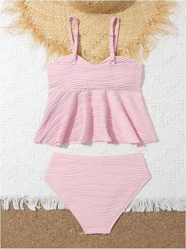 Oyoangle Girl's 2 قطعة Tankini Swimsuit Twist Twist Front Ruched Ruched Bikini Set Suits Bashing Suits in Kuwait