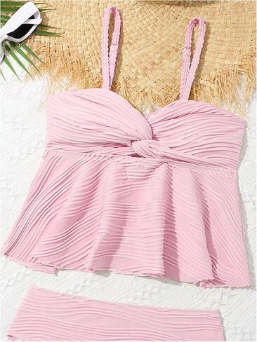 Oyoangle Girl's 2 قطعة Tankini Swimsuit Twist Twist Front Ruched Ruched Bikini Set Suits Bashing Suits in Kuwait