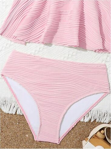 Oyoangle Girl's 2 قطعة Tankini Swimsuit Twist Twist Front Ruched Ruched Bikini Set Suits Bashing Suits in Kuwait