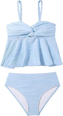 Oyoangle Girl's 2 قطعة Tankini Swimsuit Twist Twist Front Ruched Ruched Bikini Set Suits Bashing Suits in Kuwait