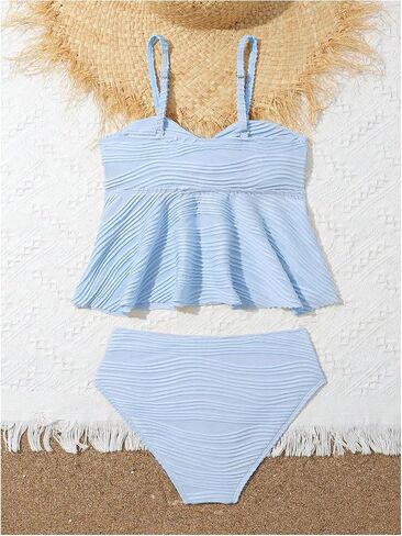 Oyoangle Girl's 2 قطعة Tankini Swimsuit Twist Twist Front Ruched Ruched Bikini Set Suits Bashing Suits in Kuwait