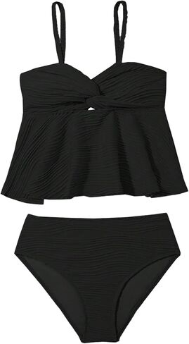 Oyoangle Girl's 2 قطعة Tankini Swimsuit Twist Twist Front Ruched Ruched Bikini Set Suits Bashing Suits in Kuwait