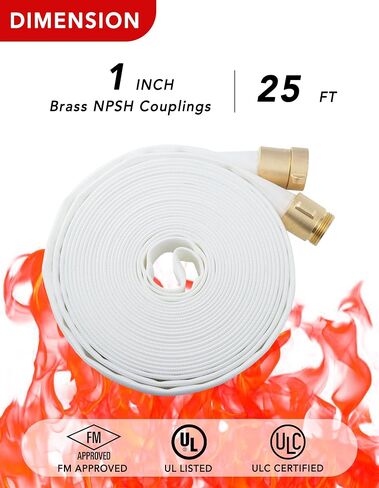 ZYfire Fire Hose - 1-1/2" ID x 100 FT Single Jacket Fire Hose Industrial Hose Firefighter Hose with M × F NST/NH Brass Couplings Lightweight Lay Flat Water Hose for Use in Firefighting, Agriculture in Saudi Arabia