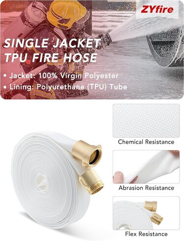 ZYfire Fire Hose - 1-1/2" ID x 100 FT Single Jacket Fire Hose Industrial Hose Firefighter Hose with M × F NST/NH Brass Couplings Lightweight Lay Flat Water Hose for Use in Firefighting, Agriculture in Saudi Arabia