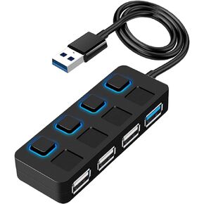 USB Hub 3.0, VIENON 4-Port USB 3.0 Data Hub with LED Power Switches, USB Extender USB Port Hub for MacBook & PC/Laptop