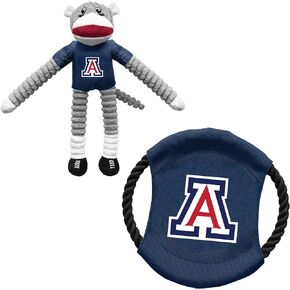 Littlearth Unisex-Adult NCAA Arizona Wildcats Sock Monkey and Flying Disc Pet Toy Combo Set, Team Color, One Size