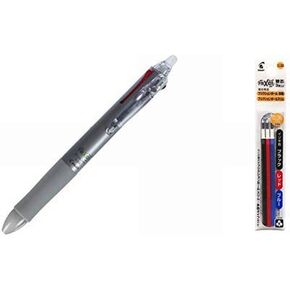 Pilot Frixion Multi Ballpoint Pen 3 0.38mm Black Red and Blue Ink Silver Body (LKFB-60UF-S)+ Refill Colors Set Black Blue Red 0.38mm (LFBTRF30UF3C) (Silver + Refill)