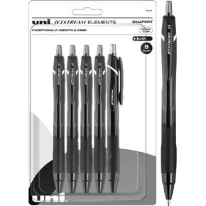 Uniball Jetstream Elements 5 Pack, 1.0mm Medium Black, Wirecutter Best Pen, Ballpoint Pens, Ballpoint Ink Pens | Office Supplies, Ballpoint Pen, Colored Pens, Fine Point, Smooth Writing Pens