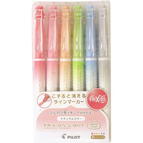 Pilot Frixion Light, 6 Natural Color Set (SFL-60SL-6CN) - Marking Pens - Erasable, Broad Tip, Ambidextrous, 6 Colors: Pale Orange, Coral Pink, Red, Sky Blue, Light Green, Gray