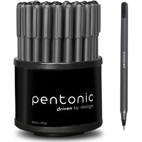 Pentonic Ballpoint Pens In Pen Organizer, Bulk 50 Count, Black Ink, 1.0 mm Medium Point, Smooth Writing For Journaling, Office & School (PEN12537)