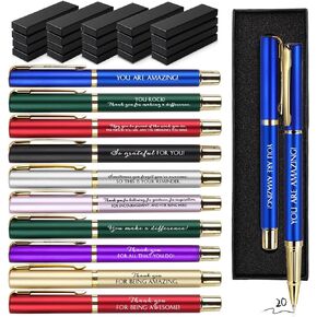 PerKoop 20 Sets Thank You Gifts Inspirational Ballpoint Pens with Boxes Motivational Quote Pen Bulk Appreciation Gifts for Employee Volunteer Teacher Nurse Coworker Team(Morandi Series,Thank You)