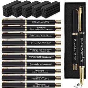 PerKoop 20 Sets Thank You Gifts Inspirational Ballpoint Pens with Boxes Motivational Quote Pen Bulk Appreciation Gifts for Employee Volunteer Teacher Nurse Coworker Team(Morandi Series,Thank You)