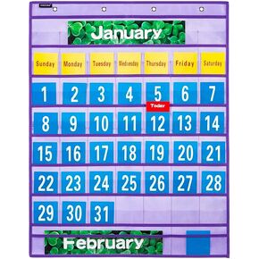 Monthly Calendar Pocket Chart School Calendar Kit for Classroom Scholastic Classroom Learning Resources (Grey)