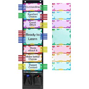 Ranslen Student Behavior Clip Chart for Classroom Management Kids Track Reward Pocket Chart Hanging Creative Bulletin Board with 2 Storage Bags for School Office Preschool Child Care