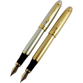 2 PCS Jinhao 450 Fountain Pens Matte Gold, Matte Silver Color Set with Pen Pouch and Gift Box