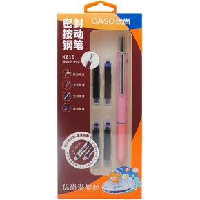 OASO K016 Retractable Fountain Pen Set 0.5mm with 4pcs Blue Ink Cartridges Smooth Writing for School Students (Coral Pink)