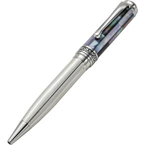 Xezo Maestro Fountain Pen, Medium Nib. Solid 925 Sterling Silver with Oceanic White Mother of Pearl and 18 Karat Gold Plating. Handcrafted, Limited Edition, Serialized