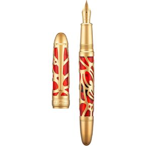 Asvine P80 Piston Filling Fountain Pen Medium Nib, Spider Skeleton Transparent Clear Acrylic Pen Case and Wrench Set