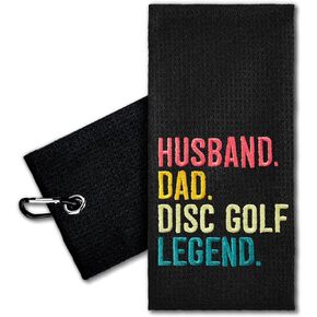 Husband Dad Disc Golf Legend Embroidered Golf Towel with Clip. Funny Golf Accessories Golf Gifts for Men Disc Golf Lover Dad Papa Husband Grandpa, Birthday Retirement