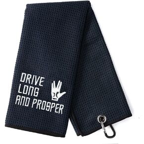 Drive Long and Prosper Funny Golf Towel, Embroidered Golf Towels for Golf Bags with Clip, Golf Gifts for Men Woman, Birthday Gifts for Golf Fan, Retirement Gift, Dad Golf Towel