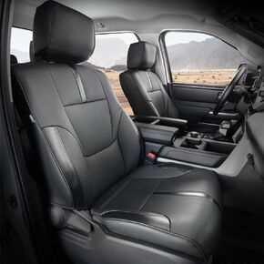 CoverCenter® لأغطية مقاعد Toyota Tundra 2024 2023 2022، مجموعة كاملة مخصصة من غطاء المقعد الأحمر لـ 2022-2024 Tundra Double/CrewMax Cab SR SR5 ملحقات شاحنات التندرا الجلدية الفاخرة والمتينة