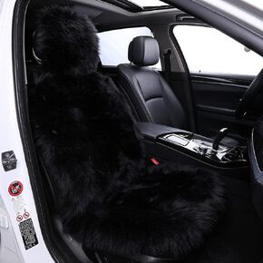 1Pc Faux Sheepskin Wool Fur Car Seat Cover for Cars SUV Trucks Universal Fit, Soft Plush Synthetic Wool Buck Fur Car Seat Cushions by FLMaples(Black)